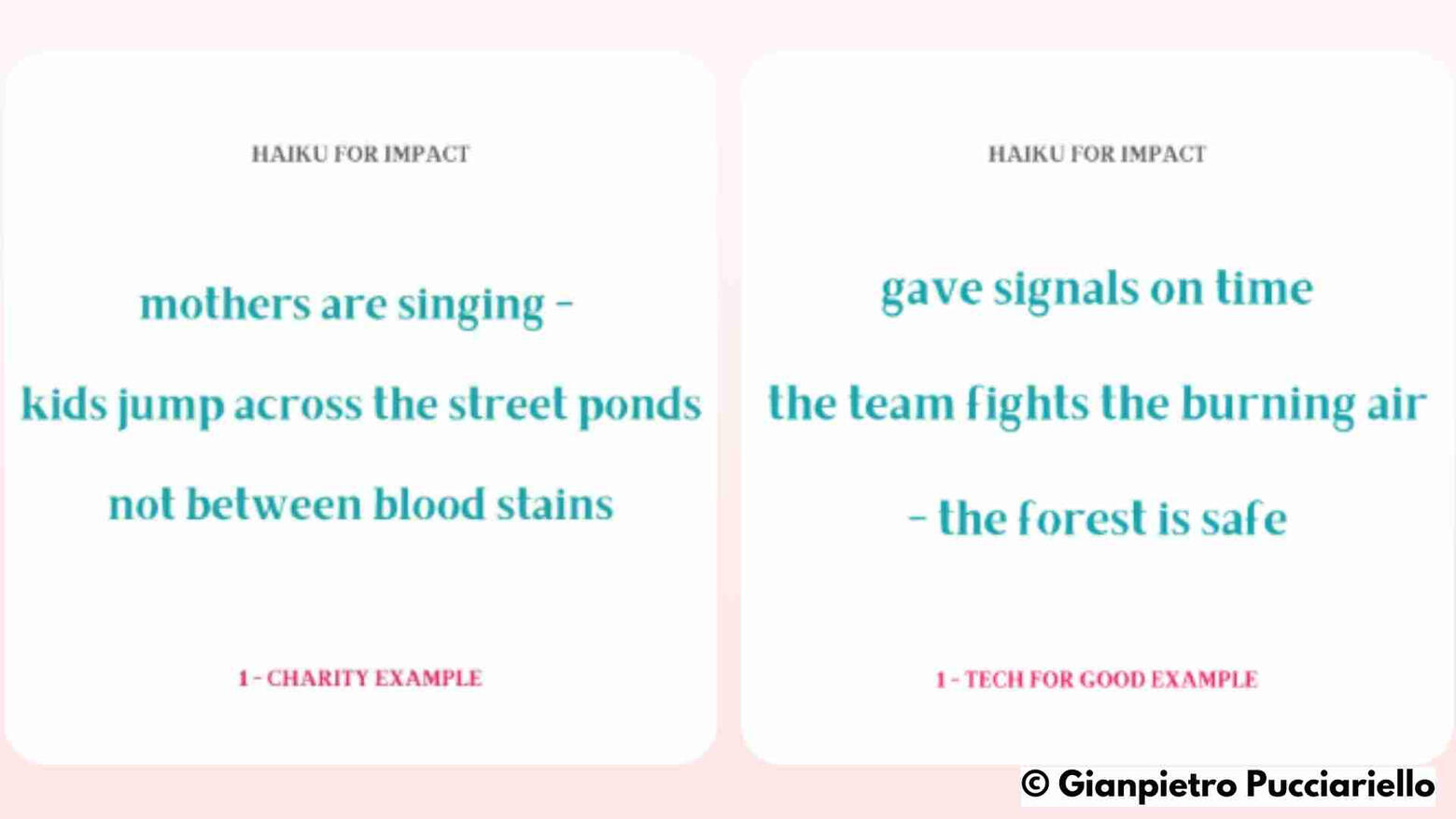 Haiku for Impact, Gianpietro Pucciariello, Poetry for social impact, Poems Haiku for Impact, Gianpietro Pucciariello, Poetry for social impact, Poems
